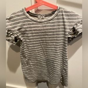 Gray and white striped dress. Ruffle sleeve